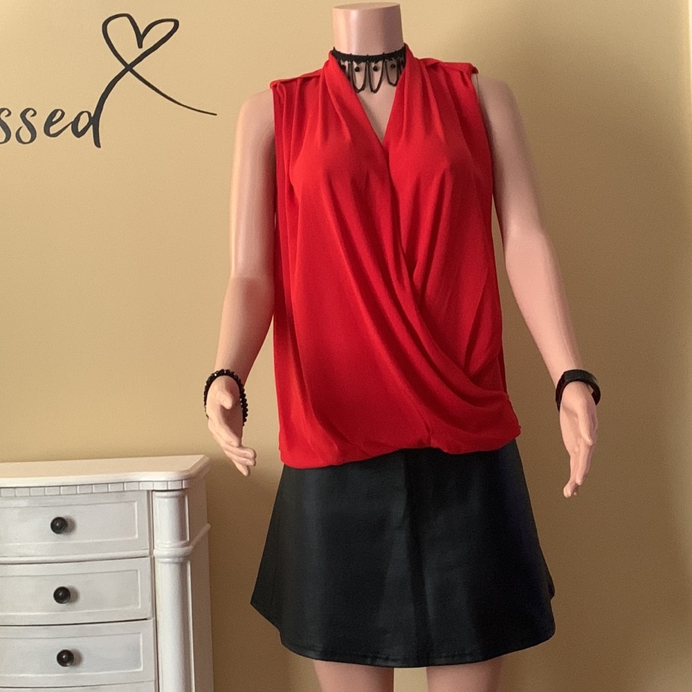 🔥MNG Suits Sleeveless Red Top Drape Blouse🔥